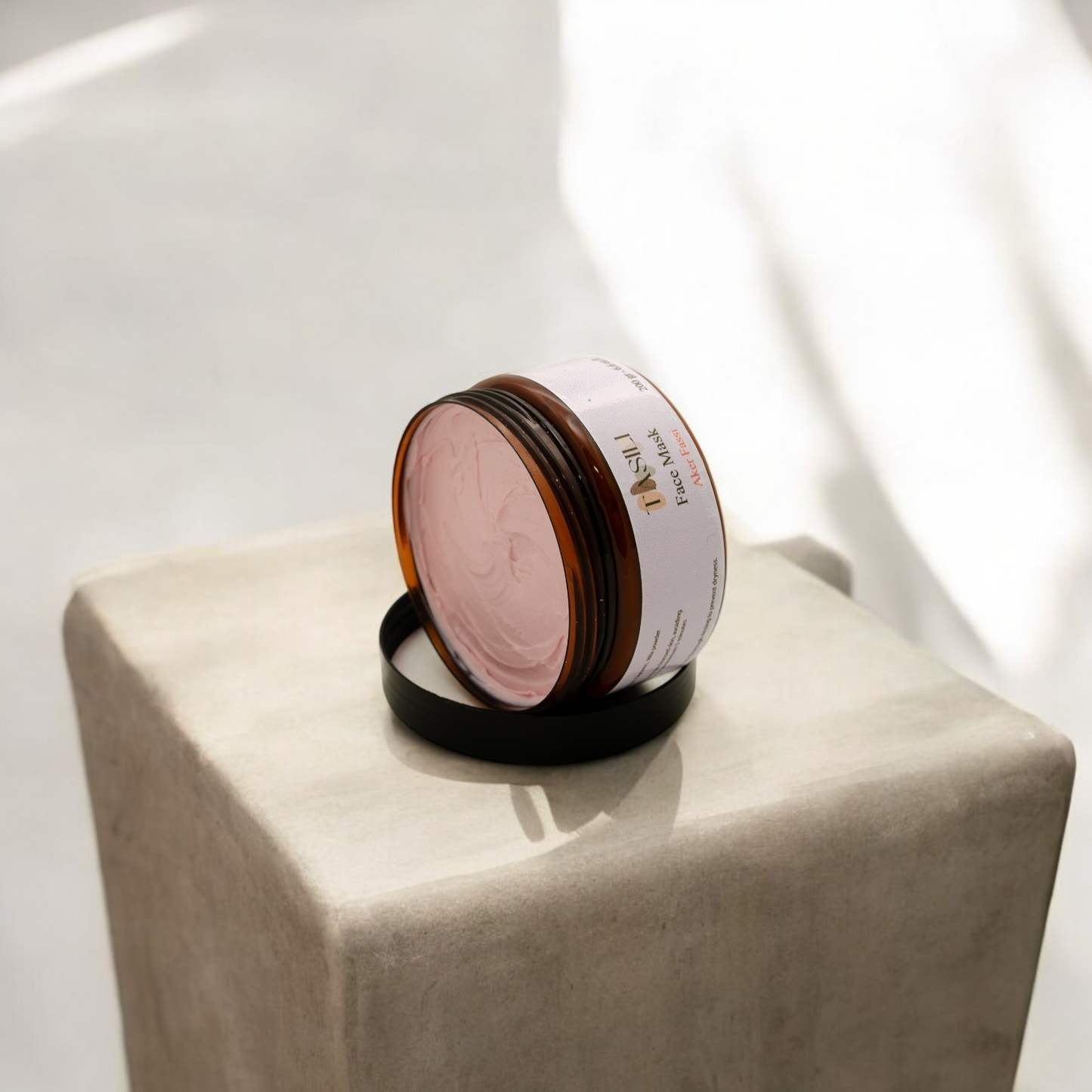 Akker Fassi Face Mask on square platformin natural lighting